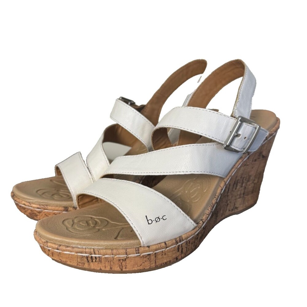 BOC Born Concept Women's White Strappy Cork Wedge Sandals Comfort Size 9M